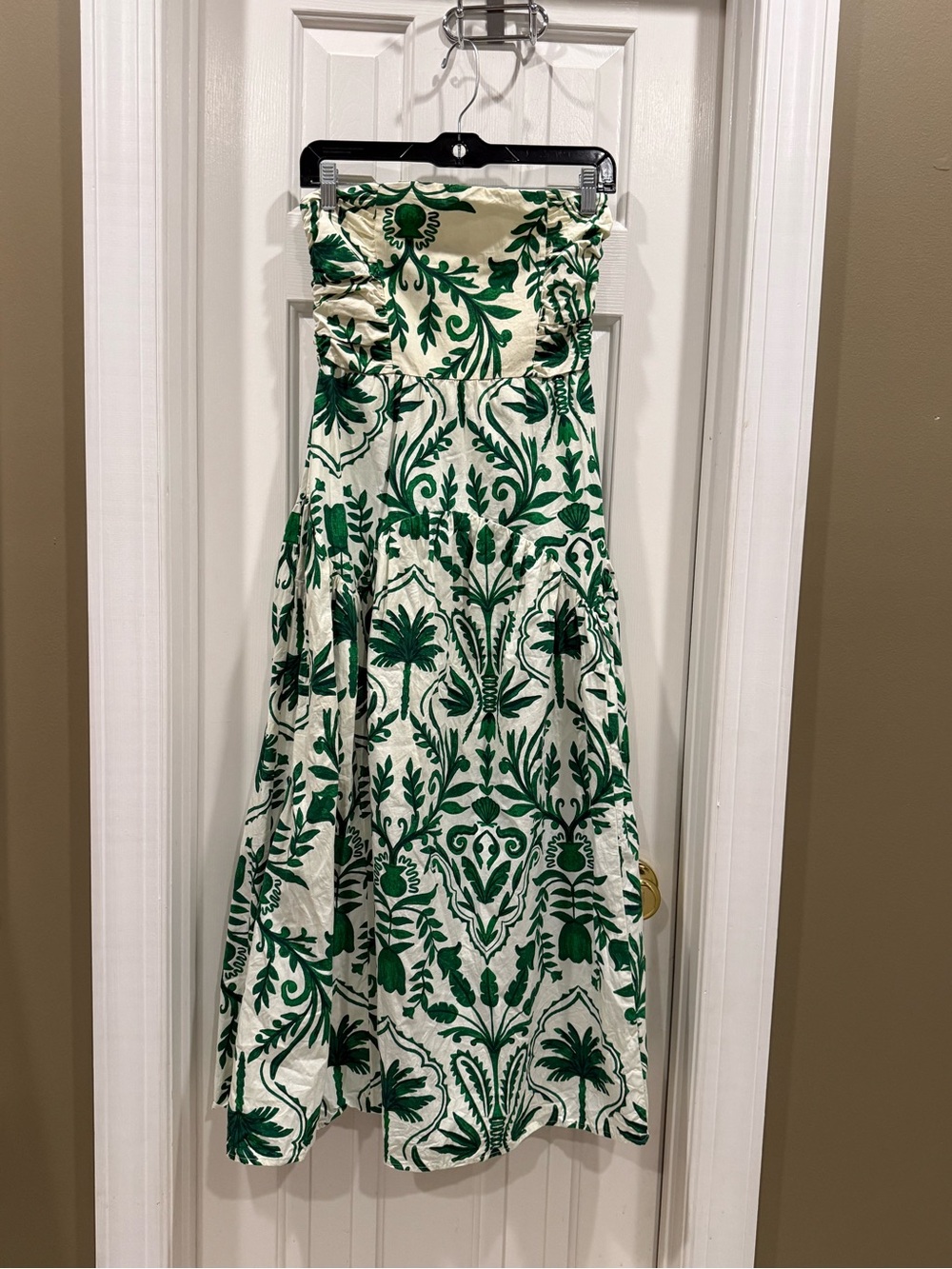 Band of the Free - Strapless Green & White Printed Midi Dress